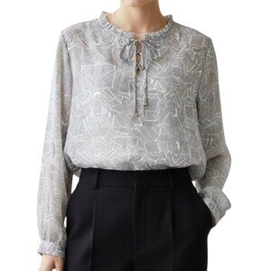 Anine Bing Semi-Sheer Chiffon Blouse Ruffled High Neck Tie - Good Cond - Med